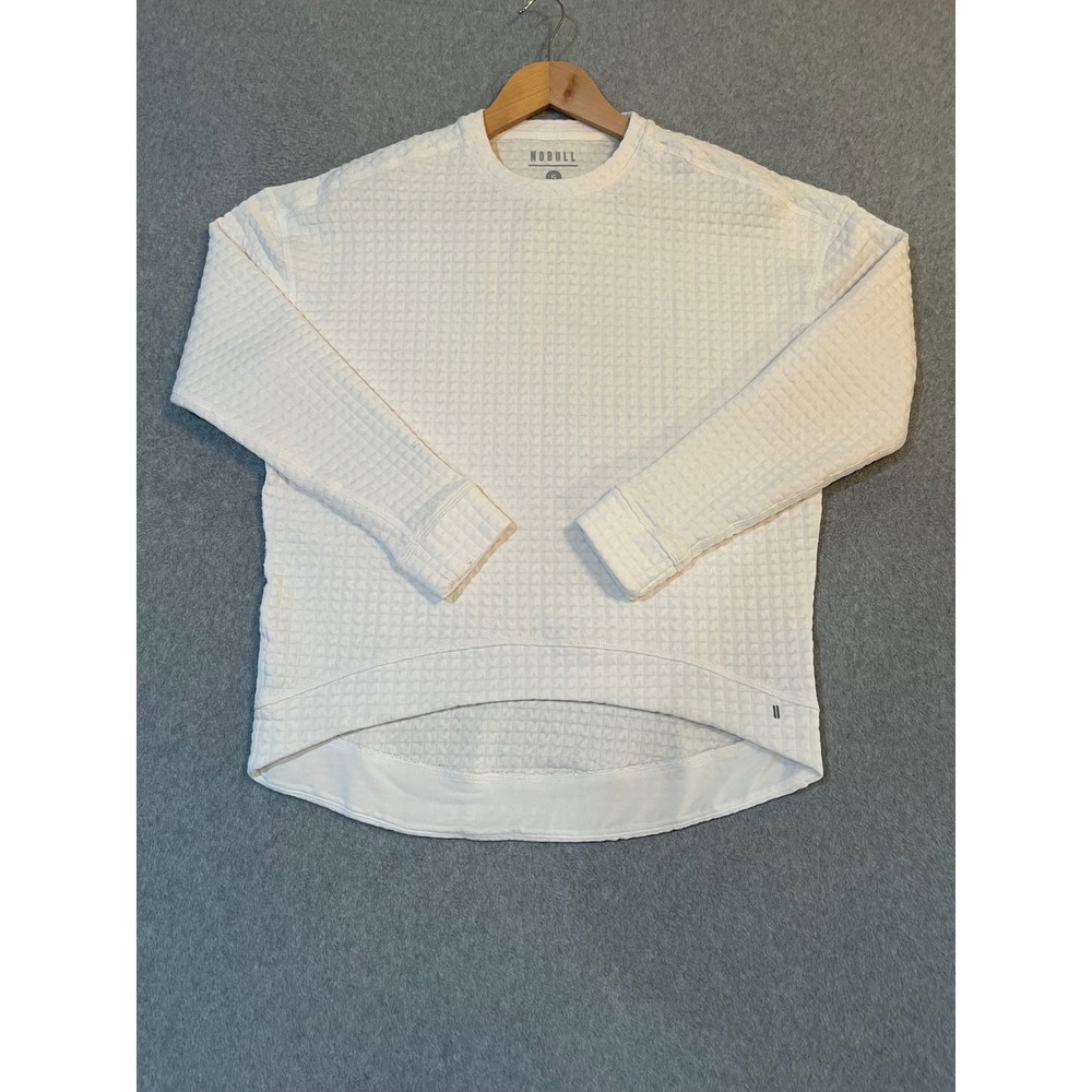 Nobull Womens White Quilted Waffle Crewneck Sweatshirt High Low Hem Size S